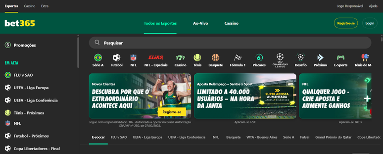 A bet365 oferece um catálogo diversificado. A captura de tela foi feita em 27/11/2025