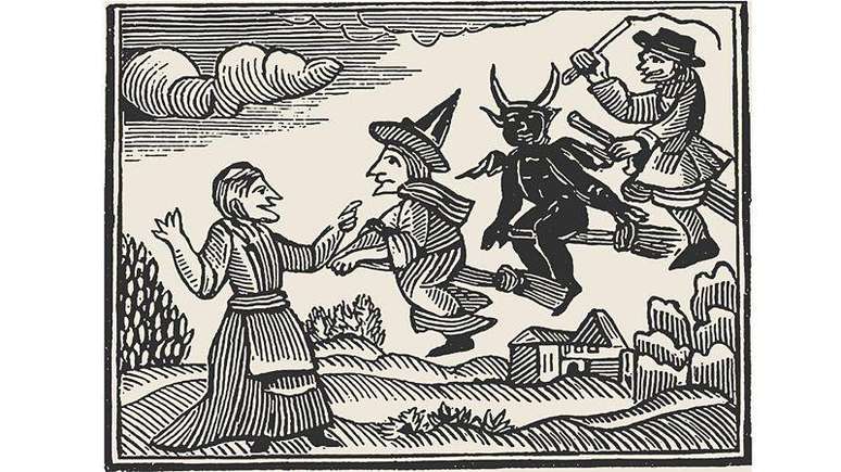 A primeira ilustra&ccedil;&atilde;o conhecida de uma feiticeira usando um chap&eacute;u pontiagudo preto &eacute; de 1693