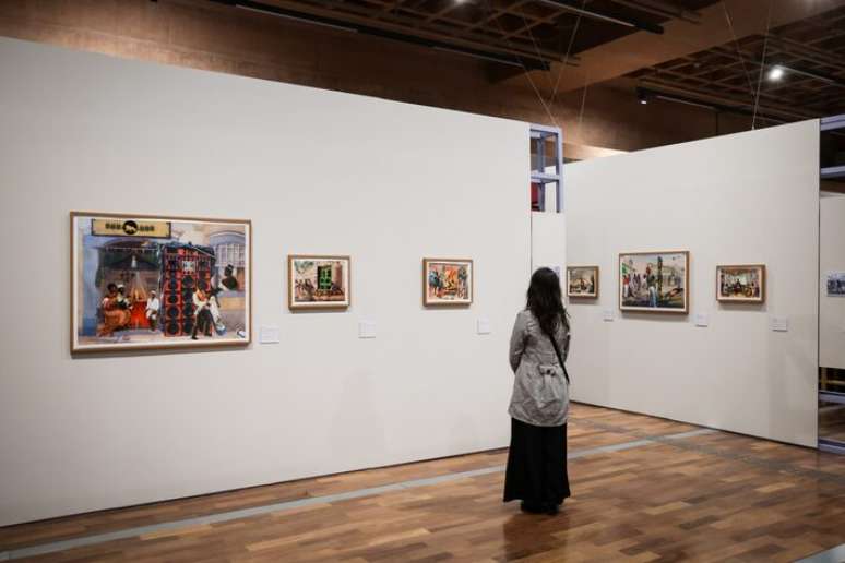 Obras da s&eacute;rie 'Atualiza&ccedil;&otilde;es Traum&aacute;ticas de Debret', de G&ecirc; Viana, na exposi&ccedil;&atilde;o 'Debret em Quest&atilde;o &ndash; Olhares Contempor&acirc;neos', no Museu do Ipiranga.