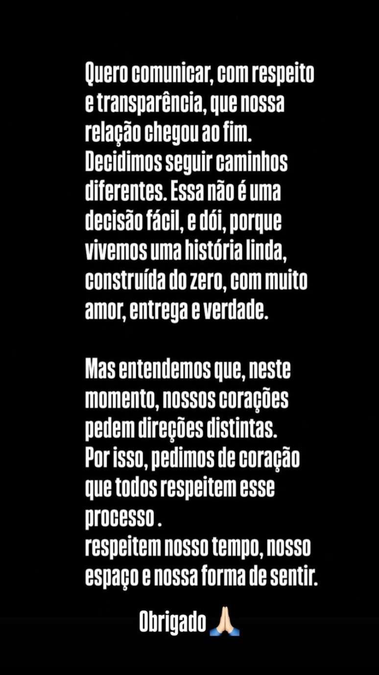 Statement published by Zee Vaquero and Ingra Soares about the end of their marriage