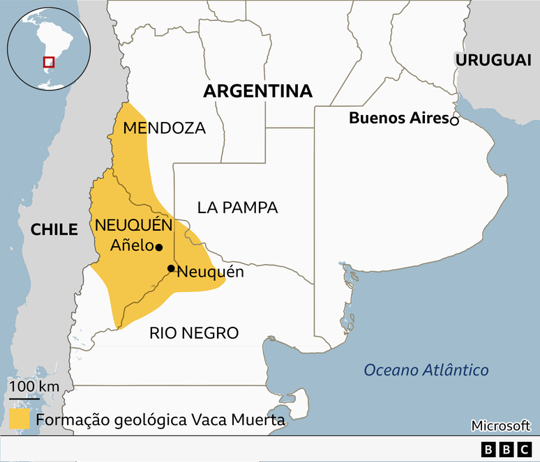Mapa com a localiza&ccedil;&atilde;o de Vaca Muerta