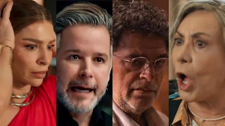 அர்மிண்டா (கிரேஸி மசாஃபெரா), ஃபெரெட் (முரிலோ பெனிசியோ), ரோஜெரியோ (எட்வர்டோ மாஸ்கோவிஸ்) மற்றும் ஜோசஃபா (ஆர்லெட் சால்ஸ்) ட்ரெஸ் கிராஸ்ஸிலிருந்து (இனப்பெருக்கம்/டிவி குளோபோ)