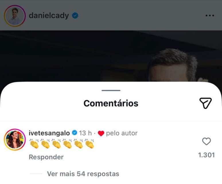 Comentário de Ivete Sangalo na publicação de Daniel Cady