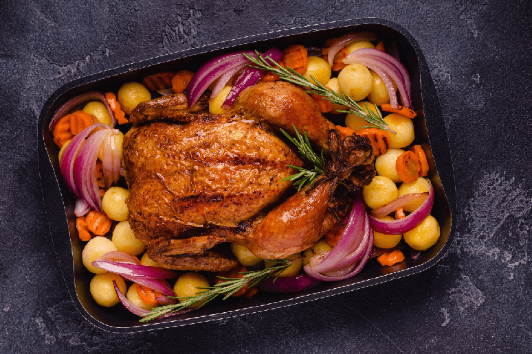 Peru assado com legumes 