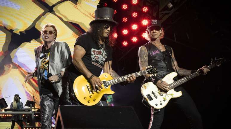 Axl Rose, Slash e Duff McKagan, do Guns N' Roses