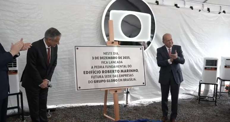 Executivos da cúpula da Globo participaram da cerimônia de inauguração da pedra fundamental da futura sede