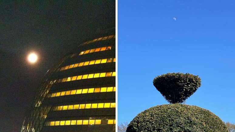 Se deixado nas configurações automáticas, o celular costuma superexpor a Lua à noite; tirar a foto durante o dia ajuda, mas a Lua ainda pode parecer minúscula