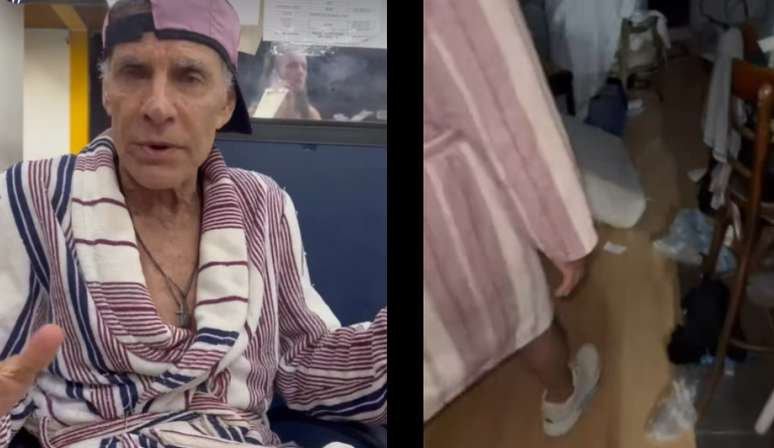 Mario Gomez shows a house that was ransacked after a robbery in Rio