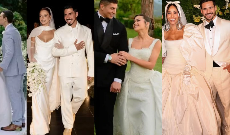 Os vestidos de noiva exuberantes e marcantes de 2025: Sabrina Sato, Isis Valverde, Giovanna Lancellotti e mais famosas.