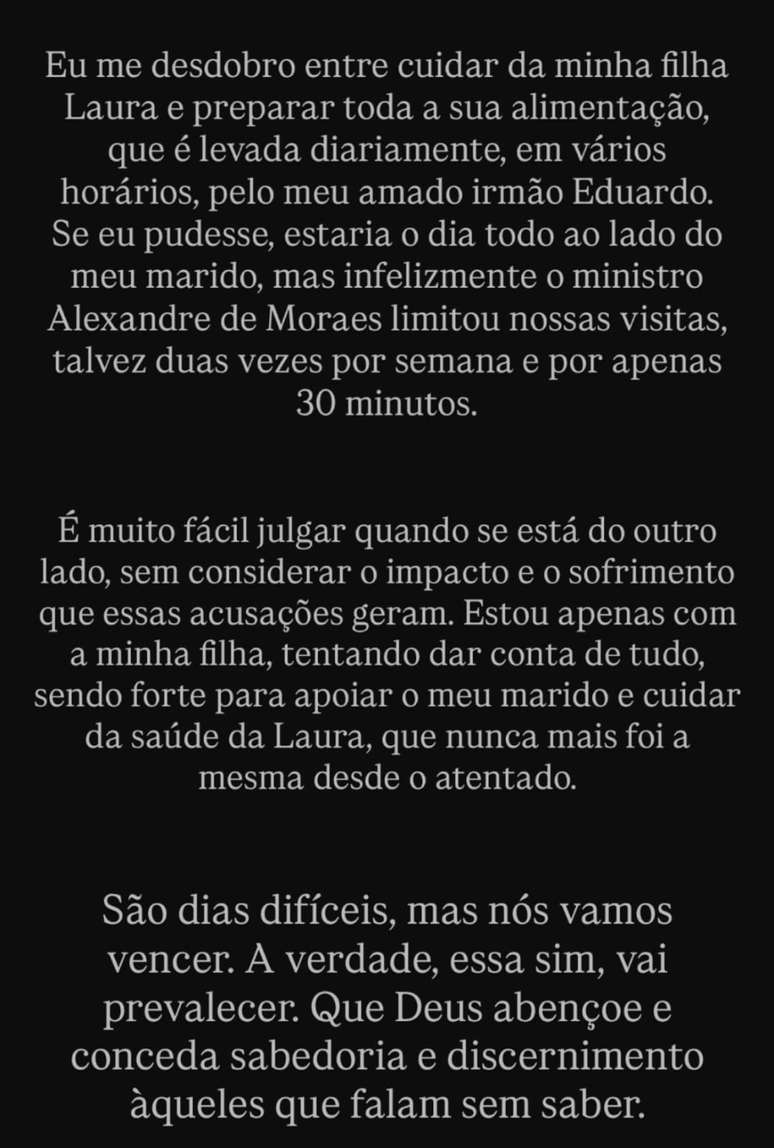Michelle Bolsonaro posta desabafo sobre prisão de Jair Bolsonaro