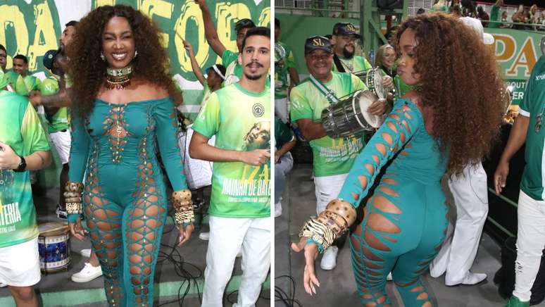 Iza usou macacão verde com recortes em ensaio da Imperatriz Leopoldinense, no Rio