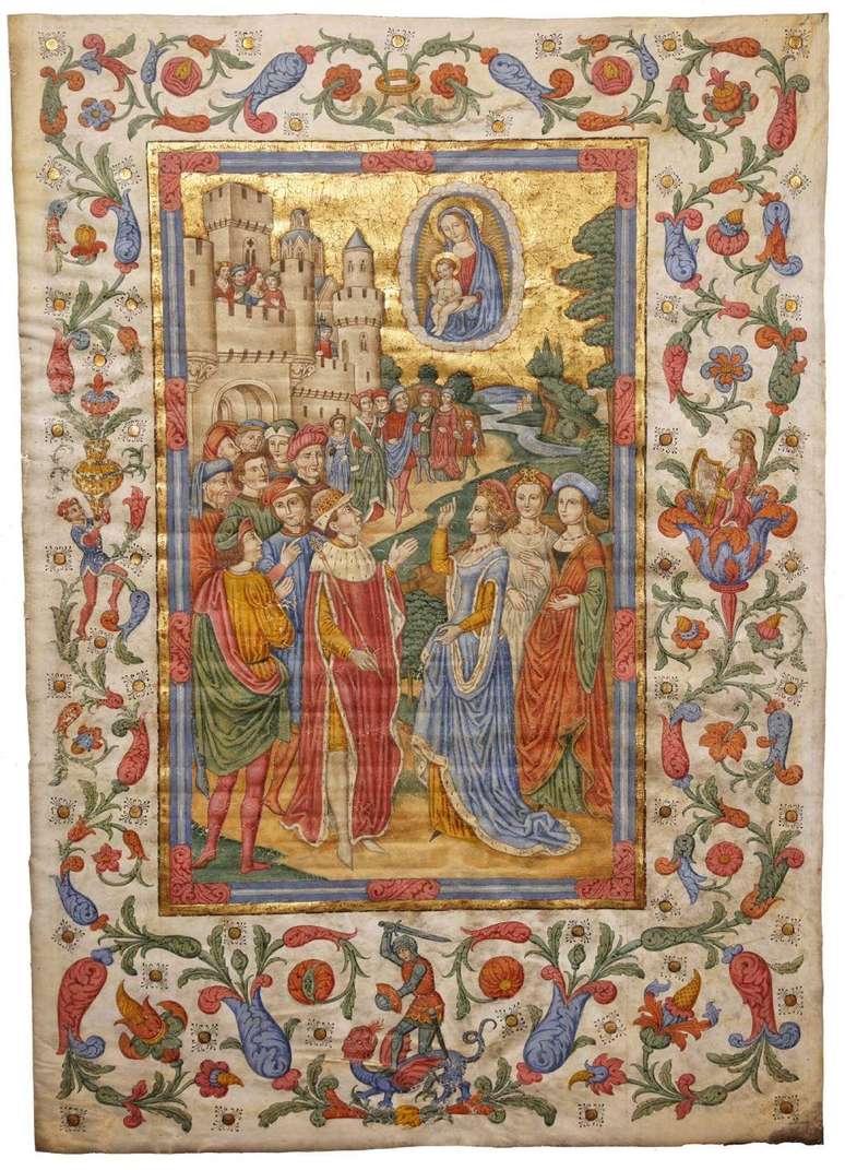 A Sibila Tiburtina e o imperador Augusto em uma das obras do "falsificador espanhol", que no século 19 pintava sobre folhas de velino ou pergaminho de livros medievais autênticos