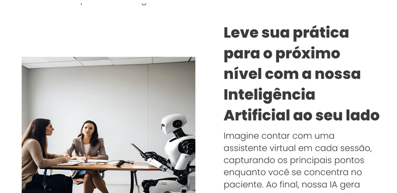 Empresa promete, em seu site, apoio de IA em sessões de terapia