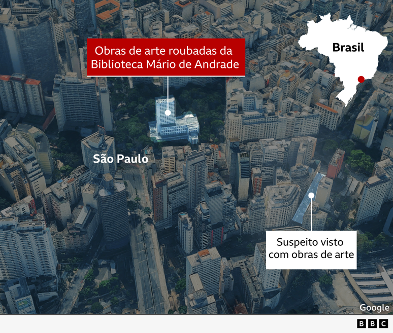 Mapa mostra roubo de obras de arte da Biblioteca M&aacute;rio de Andrade em S&atilde;o Paulo