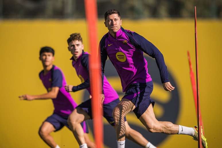 Jogadores do Barcelona durante treinamento da equipe –