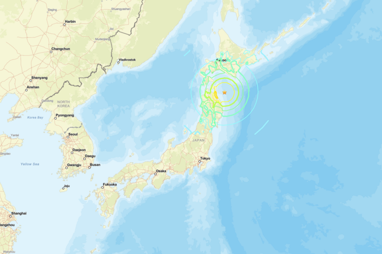 Mapa do USGS mostra local de terremoto na costa do Japão