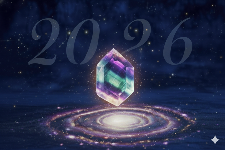 Imagem traz a pedra fluorita, que é considerada a pedra de 2026