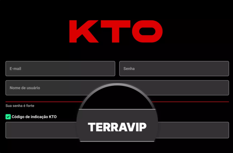 Utilize o código de indicação KTO TERRAVIP ao abrir sua conta