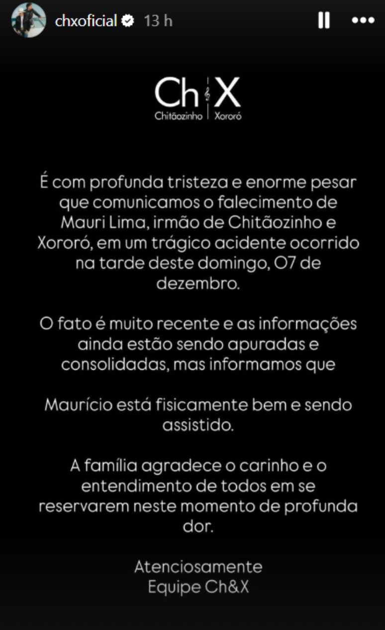 Comunicado de Chitãozinho e Xororó sobre a morte de Mauri