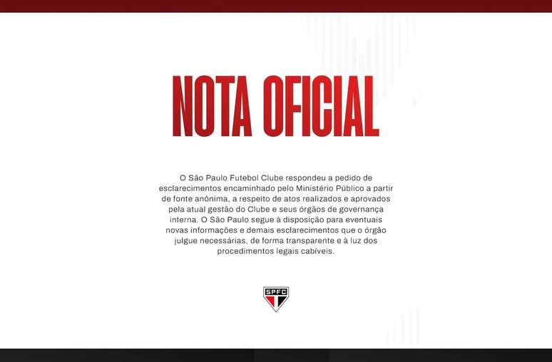 São Paulo emite nota se defendendo de denúncia anônima ao MP –