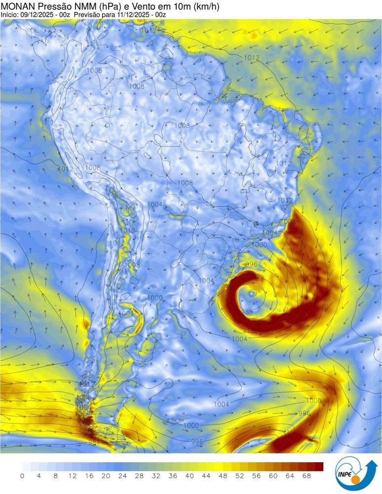 Ciclone que passa pelo Brasil trará impactos para região Centro-Sul até quinta-feira (11/12)