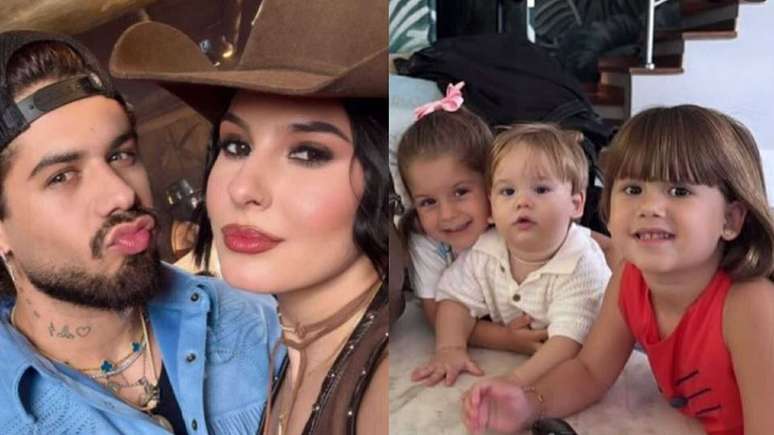 Zé Felipe com Ana Castela e os filhos, Maria Flor, José Leonardo e Maria Alice