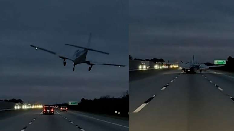 Avião aterrissa em cima de carro em rodovia nos EUA durante pouso de emergência; veja