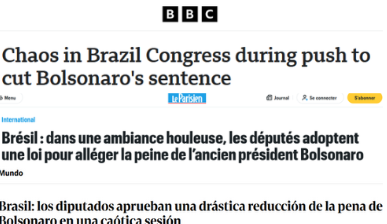 Alguns dos títulos de veículos internacionais sobre o PL da dosimetria