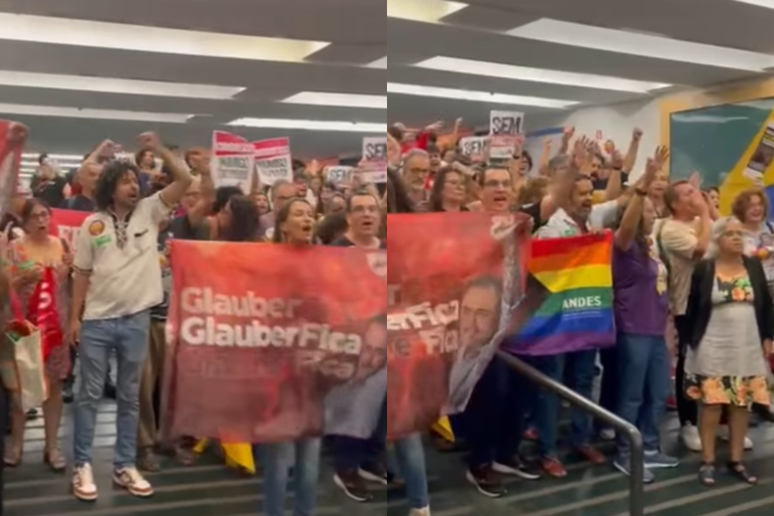 Protesto contra cassação de Glauber Braga ocupa Anexo II da Câmara: 'Motta sai, Glauber fica' 