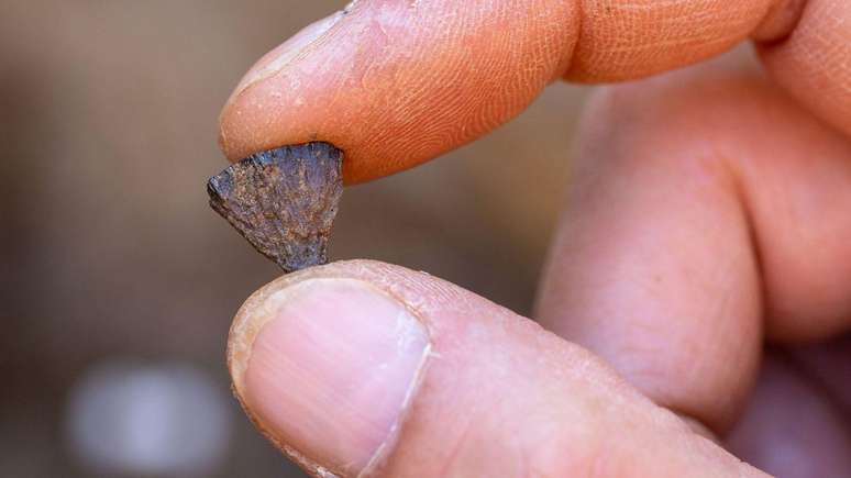 Pedaço de pirita encontrado no sítio arqueológico