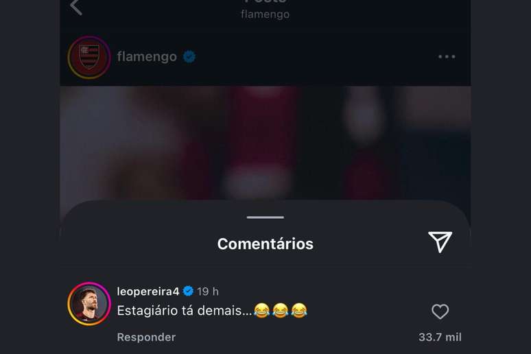 Comentário no perfil do Flamengo –