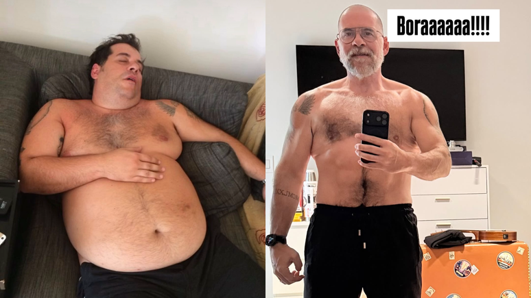 Sem camisa, Leandro Hassum exibe 'shape' definido ap&oacute;s perder 65 kg