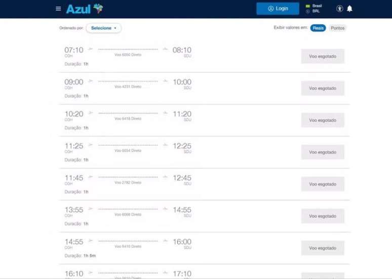 Voos da Azul esgotados saindo de Congonhas com destino ao Rio de Janeiro &mdash;