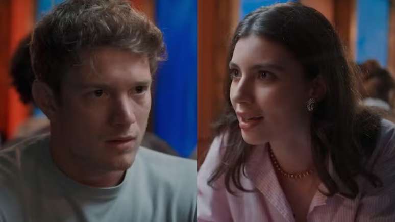 Leonardo (Pedro Novaes) e Lorena (Alanis Guillen) de Três Graças (Reprodução/TV Globo)