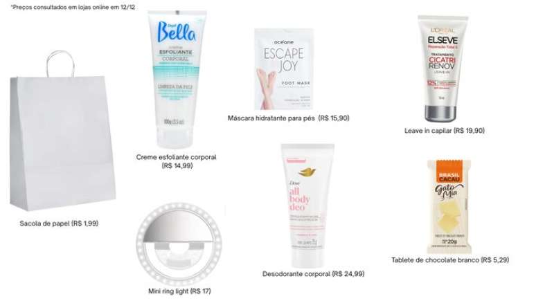 Produtos em tom branco para incluir na sacola da confraterniza&ccedil;&atilde;o das cores