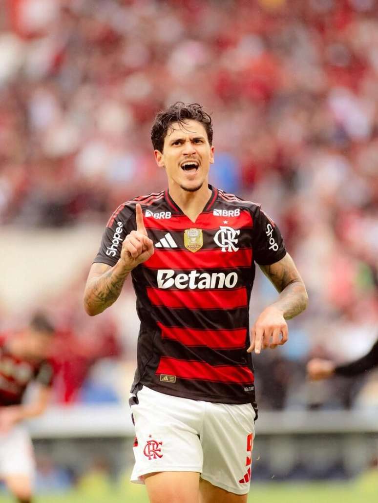 Pedro, atacante do Flamengo, em confronto contra o Palmeiras.