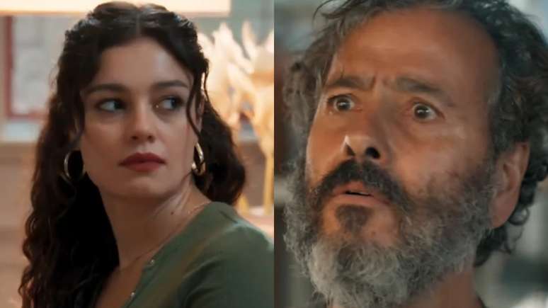 Gerluce (Sophie Charlotte) e Joaquim (Marcos Palmeira) de Três Graças (Reprodução/TV Globo)