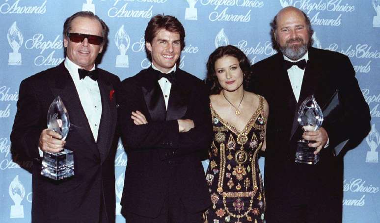 Reiner ao lado de Jack Nicholson, Tom Cruise e Demi Moore, protagonistas de Questão de Honra, em 1992