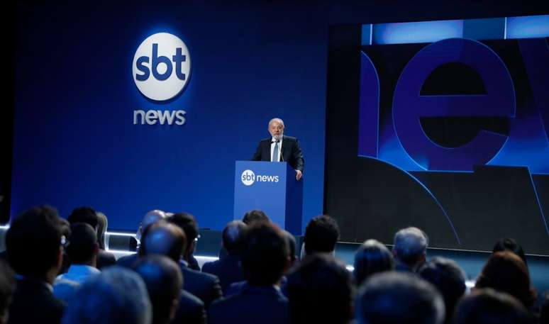 O presidente Lula discursou na cerim&ocirc;nia de lan&ccedil;amento do novo canal da fam&iacute;lia Abravanel