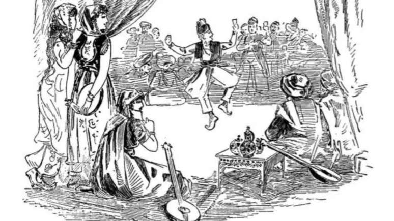 Desenho de Stevens retratando uma fam&iacute;lia arm&ecirc;nia, publicada em seu livro