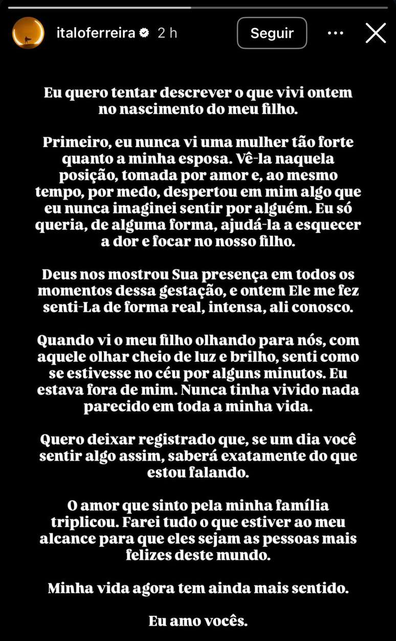 Italo Ferreira publishes a text on the birth of his son