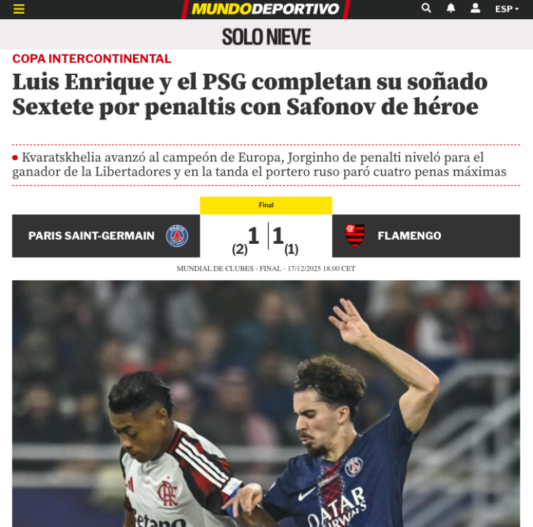 Mundo Deportivo tamb&eacute;m exaltou Luis Enrique