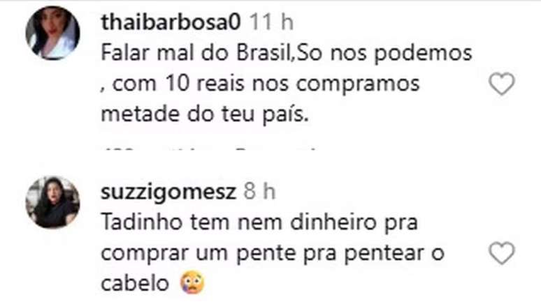 Coment&aacute;rios de brasileiros em post feito por Javier Milei, que mostrava Brasil como favela e Argentina futurista