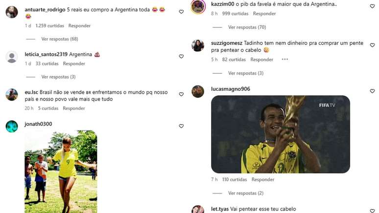 Coment&aacute;rios de brasileiros em post feito por Javier Milei, que mostrava Brasil como favela e Argentina futurista