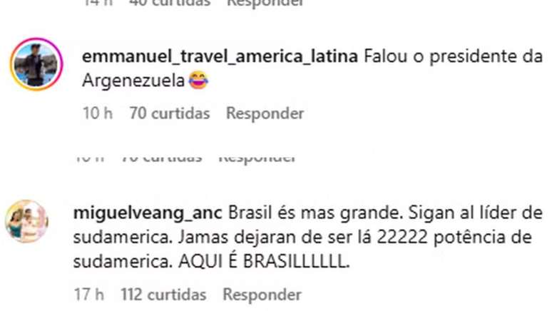 Coment&aacute;rios de brasileiros em post feito por Javier Milei, que mostrava Brasil como favela e Argentina futurista