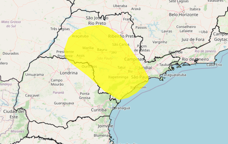 O Estado de S&atilde;o Paulo est&aacute; em alerta amarelo para risco de novo vendaval nesta quarta-feira, 17