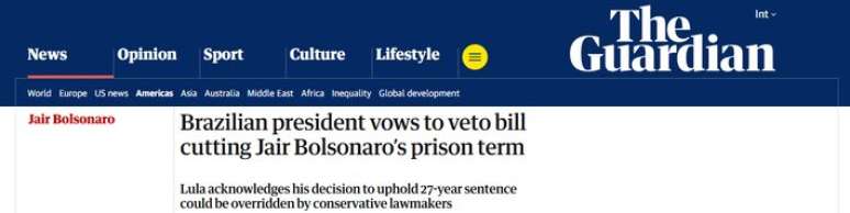 A British newspaper highlights President Lula's promise to veto the PL Dosimetry and the political effects of this proposal.
