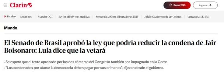 The Argentine media highlights the lack of consensus on the duration of Bolsonaro's detention if the project comes into force.