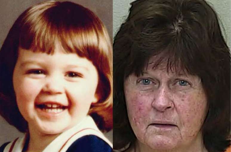 Michelle Newton, aos 3 anos, e Debra Newton, atualmente