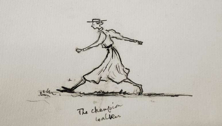 Um autorretrato de Eglantyne Jebb intitulado "A Caminhante Campe&atilde;"